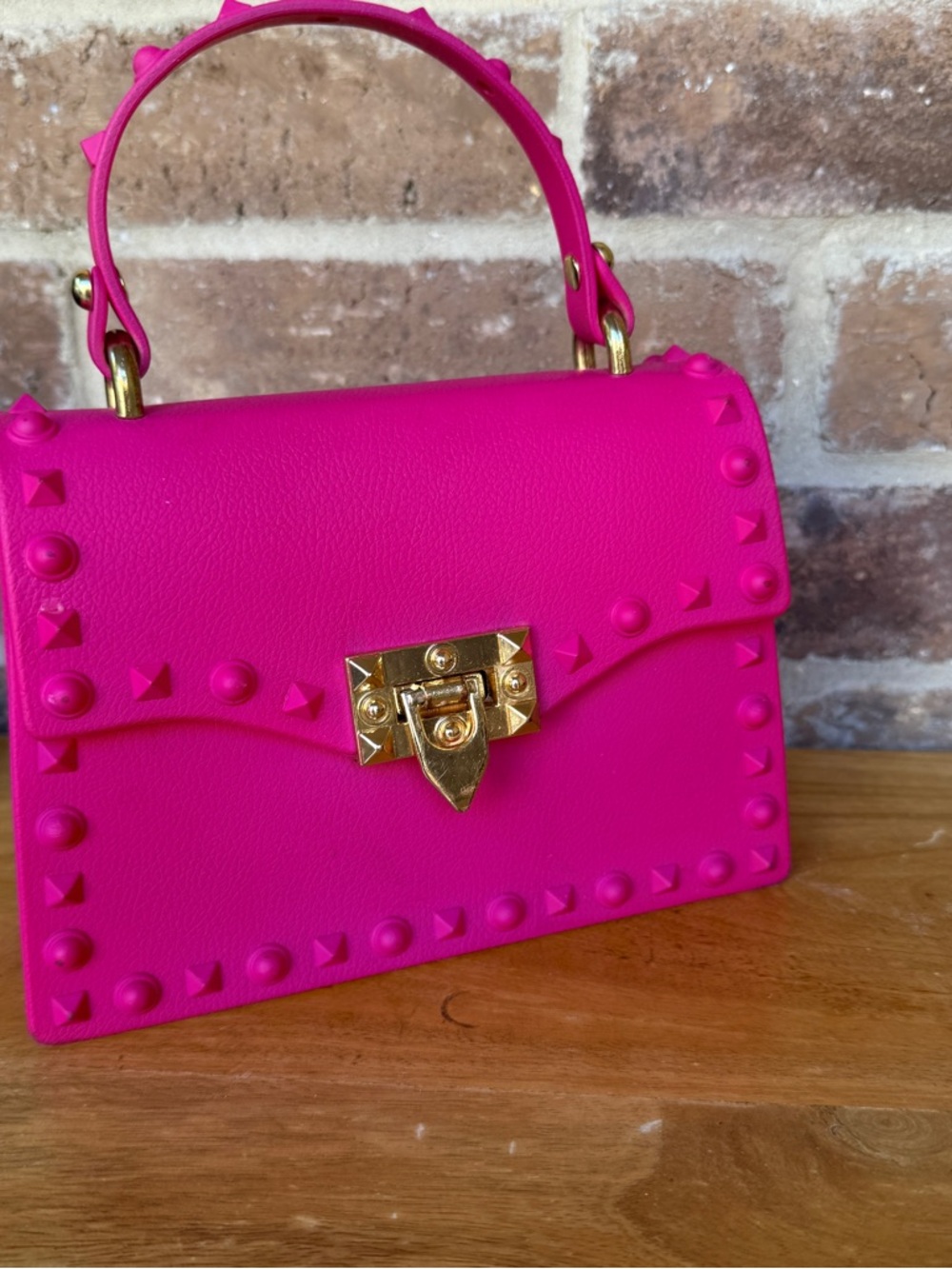 Studded 5” Mini Top-Handle Bag in Bright Pink - Picture 4 of 4